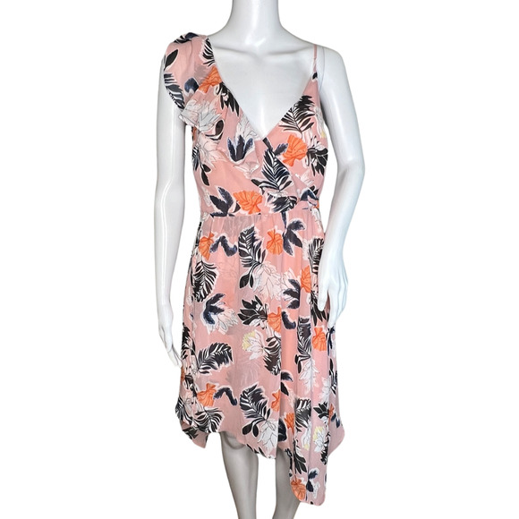 A New Day‎ Dress Womens Small Pink Floral Flower Fit & Flare Ruffle Asymmetric - Picture 1 of 8